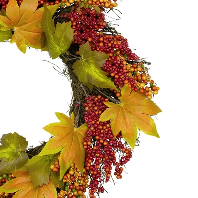 Northlight Maple Leaf And Berry Twig Artificial Fall Harvest Wreath, 22-Inch 2 Northlight Maple Leaf And Berry Twig Artificial Fall Harvest Wreath, 22-Inch - Image 2
