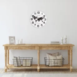 Northlight 12" White And Black Battery Operated Round Wall Clock With Continent Design