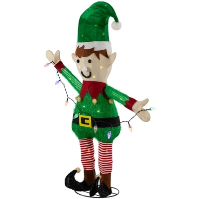 Northlight 34.25" LED Lighted Elf Holding Christmas Lights Outdoor Yard Decoration 3 Northlight 34.25" LED Lighted Elf Holding Christmas Lights Outdoor Yard Decoration - Image 3