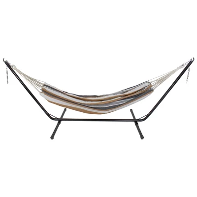 Northlight 73" X 58.5" Striped Double Brazilian Hammock - Brown/White 4 Northlight 73" X 58.5" Striped Double Brazilian Hammock - Brown/White - Image 4