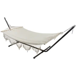 Northlight Macrame Cotton Hammock With Wooden Bars - 78" X 47" - Beige -Home Decor GUEST 4124cf92 647c 4a88 8a3b e997b15de08c