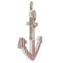 Northlight 16" Red And White Striped Nautical Hanging Anchor With Rope Wall Art