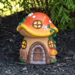 Northlight 6.25" Orange Mushroom House Outdoor Garden Statue