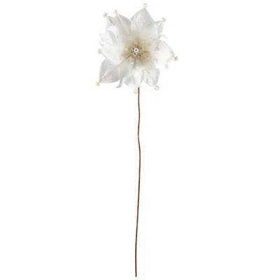 Northlight Beaded Feather Poinsettia Artificial Christmas Pick - 13.75" - White 4 Northlight Beaded Feather Poinsettia Artificial Christmas Pick - 13.75" - White - Image 4