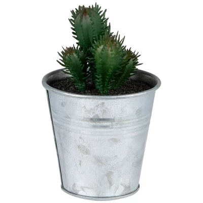 Northlight 3.5" Tropical Cactus In Tin Pot Artificial Potted Plant - Green/Red 2 Northlight 3.5" Tropical Cactus In Tin Pot Artificial Potted Plant - Green/Red - Image 2