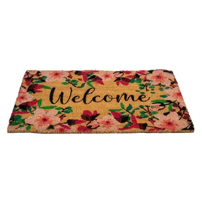 Northlight Natural Coir Blossoming Floral Outdoor Rectangular "Welcome" Doormat 18" X 30" 2 Northlight Natural Coir Blossoming Floral Outdoor Rectangular "Welcome" Doormat 18" X 30" - Image 2