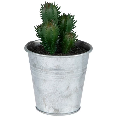 Northlight 3.5" Tropical Cactus In Tin Pot Artificial Potted Plant - Green/Red 6 Northlight 3.5" Tropical Cactus In Tin Pot Artificial Potted Plant - Green/Red - Image 6
