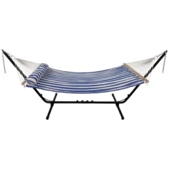 Northlight Striped Quilted Two Person Double Hammock With Pillow - 9' X 55" - Blue And Cream -Home Decor GUEST 49b65ae2 1622 43b2 986a 970c860d178a