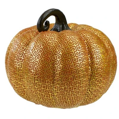 Northlight 7.5" Gold And Orange Textured Greek Key Pumpkin Fall Decoration 3 Northlight 7.5" Gold And Orange Textured Greek Key Pumpkin Fall Decoration - Image 3