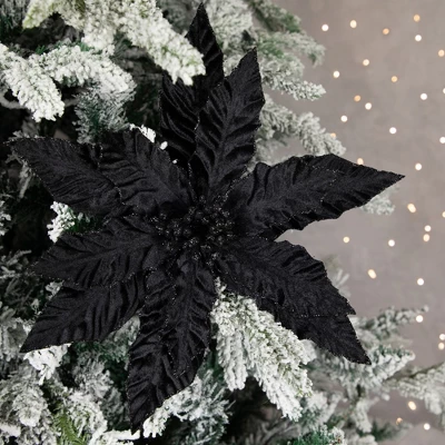 Northlight 26" Black Glittered Poinsettia Christmas Stem Spray 1 Northlight 26" Black Glittered Poinsettia Christmas Stem Spray