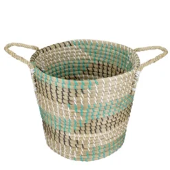Northlight 14" Natural Woven Seagrass Basket With Teal, Black And White Accents -Home Decor GUEST 4b76dedb ba39 45c2 a465 a395f76cb4eb