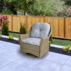 Northlight 34" Gray Resin Wicker Deep Seated Glider Chair With Gray Cushions