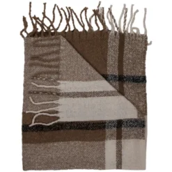Northlight Taupe Plaid Woven Throw Blanket With Fringe 50" X 60" -Home Decor GUEST 4caed543 588d 4193 8cee 704396417921