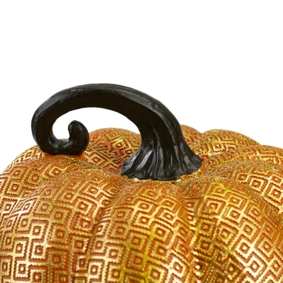 Northlight 7.5" Gold And Orange Textured Greek Key Pumpkin Fall Decoration 2 Northlight 7.5" Gold And Orange Textured Greek Key Pumpkin Fall Decoration - Image 2