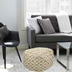 Northlight 18" Beige Handmade Macramé Natural Cotton Square Pouf Ottoman -Home Decor GUEST 50a895be f371 4fc5 ad0c d5efe0078b83