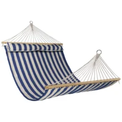 Northlight Striped Quilted Two Person Double Hammock With Pillow - 9' X 55" - Blue And Cream -Home Decor GUEST 50d00718 d748 49cf a894 2f96518b0795