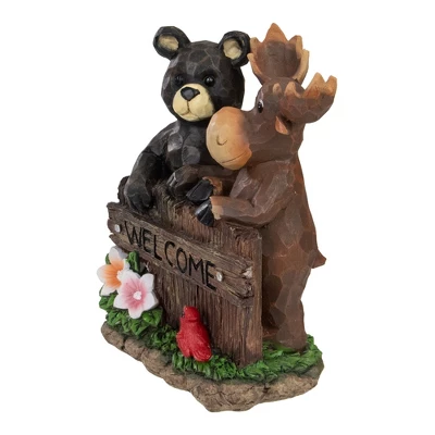 Northlight 9.75" Black Bear And Moose "Welcome" Outdoor Garden Statue 2 Northlight 9.75" Black Bear And Moose "Welcome" Outdoor Garden Statue - Image 2