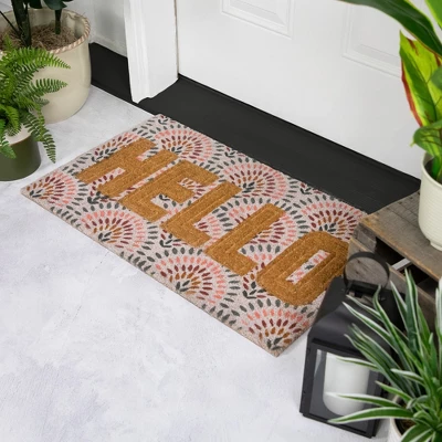 Northlight Brown And Pink "Hello" Floral Coir Outdoor Doormat 18" X 30" 2 Northlight Brown And Pink "Hello" Floral Coir Outdoor Doormat 18" X 30" - Image 2