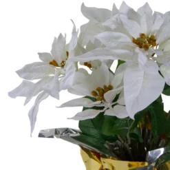 Northlight 17" Potted White Artificial Poinsettia Christmas Arrangement