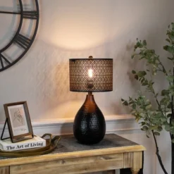 Northlight Teardrop Iron Table Lamp With Laser-Cut Shade - 20" - Black And Copper