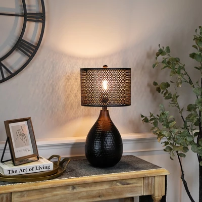 Northlight Teardrop Iron Table Lamp With Laser-Cut Shade - 20" - Black And Copper 1 Northlight Teardrop Iron Table Lamp With Laser-Cut Shade - 20" - Black And Copper