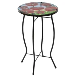 Northlight 19" Red Floral Poppies Glass Patio Side Table -Home Decor GUEST 52cbec56 6251 49e5 8bcf 0965515d3ed4
