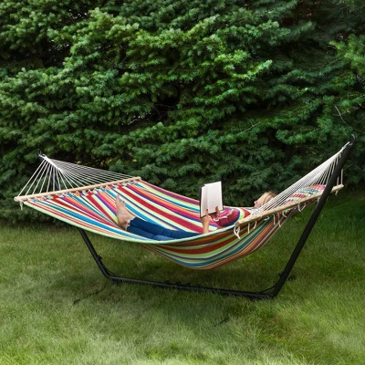 Northlight Striped Quilted Two Person Double Hammock With Pillow - 9' X 55" - Multicolor 1 Northlight Striped Quilted Two Person Double Hammock With Pillow - 9' X 55" - Multicolor