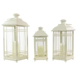 Northlight Set Of 3 Cream Candle Lanterns With Brushed Gold Accents 19.5"