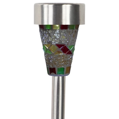 Northlight Set Of 3 Red Mosaic Stained Glass Solar Powered LED Pathway Markers, 15.5" 4 Northlight Set Of 3 Red Mosaic Stained Glass Solar Powered LED Pathway Markers, 15.5" - Image 4