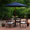 Northlight 9ft Outdoor Patio Market Umbrella With Wooden Pole, Navy Blue