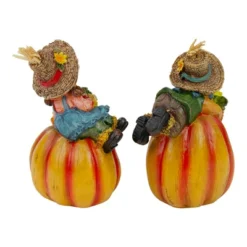 Northlight Set Of 2 Girl And Boy Scarecrows On Pumpkins Fall Figurines 6" -Home Decor GUEST 5898cd09 c2d9 46d3 9937 968d06956451