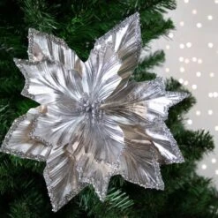 Northlight 24" Metallic Silver Poinsettia Christmas Stem Spray