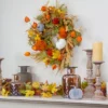 Northlight Velvet Pumpkins And Wheat Artificial Fall Harvest Wreath - 24-Inch, Unlit