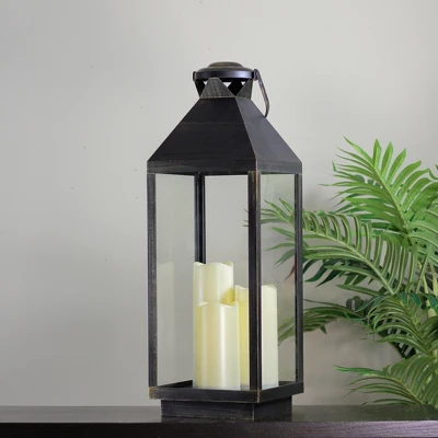 Northlight 24" Gold Brushed Black Candle Lantern With Flameless LED Candles 2 Northlight 24" Gold Brushed Black Candle Lantern With Flameless LED Candles - Image 2