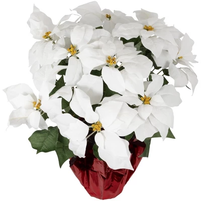 Northlight 22" White Artificial Christmas Poinsettia Flowers With Red Wrapped Base 3 Northlight 22" White Artificial Christmas Poinsettia Flowers With Red Wrapped Base - Image 3