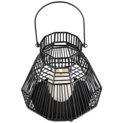 Northlight Medium Iron Geometric Hurricane Candle Lantern - 8.25" - Black -Home Decor GUEST 5e1b60e9 abd1 4832 b0ba 10781a192a5d