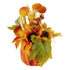 Northlight 12" Autumn Harvest Orange And Yellow Floral Pumpkin Decoration