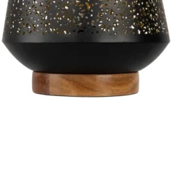 Northlight Floral Laser-Cut Table Iron Lamp With Wooden Base - 10.75" - Black -Home Decor GUEST 600c9841 520e 44c4 9ef6 319d2186eac9