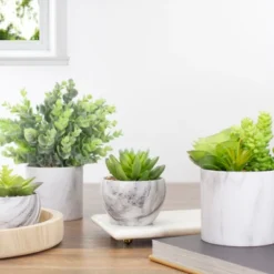 Northlight 4.25" Green Artificial Succulent In Faux Marble Pot