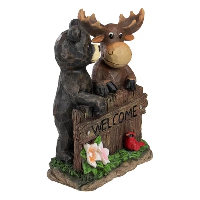 Northlight 9.75" Black Bear And Moose "Welcome" Outdoor Garden Statue 4 Northlight 9.75" Black Bear And Moose "Welcome" Outdoor Garden Statue - Image 4