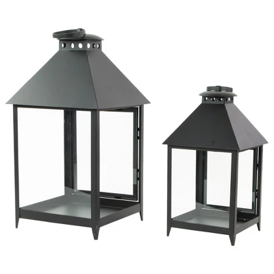 Northlight Set Of 2 Black Modern Style Candle Lanterns 15.75" 4 Northlight Set Of 2 Black Modern Style Candle Lanterns 15.75" - Image 4