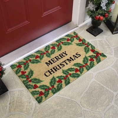 Northlight Natural Coir Holly Berries "Merry Christmas" Doormat 18" X 30" 2 Northlight Natural Coir Holly Berries "Merry Christmas" Doormat 18" X 30" - Image 2