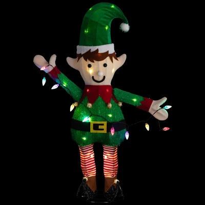 Northlight 34.25" LED Lighted Elf Holding Christmas Lights Outdoor Yard Decoration 2 Northlight 34.25" LED Lighted Elf Holding Christmas Lights Outdoor Yard Decoration - Image 2