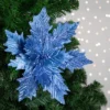 Northlight 24" Glittered Blue Poinsettia Christmas Stem Spray