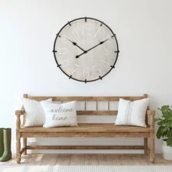Northlight 23.5" Black Metal And Wood Country Rustic Round Wall Clock