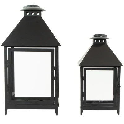 Northlight Set Of 2 Black Modern Style Candle Lanterns 15.75" 2 Northlight Set Of 2 Black Modern Style Candle Lanterns 15.75" - Image 2