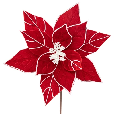 Northlight 20" Red And White Velvet Glittered Poinsettia Christmas Stem Spray 2 Northlight 20" Red And White Velvet Glittered Poinsettia Christmas Stem Spray - Image 2