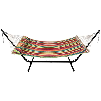 Northlight Striped Quilted Two Person Double Hammock With Pillow - 9' X 55" - Multicolor 3 Northlight Striped Quilted Two Person Double Hammock With Pillow - 9' X 55" - Multicolor - Image 3
