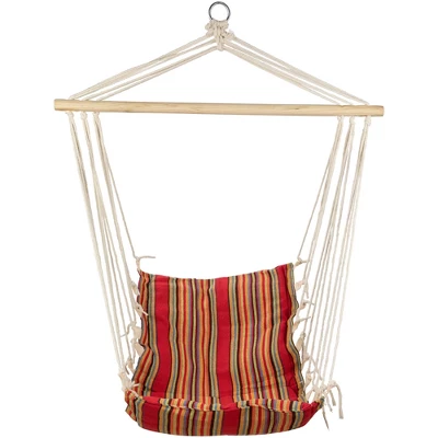 Northlight 21" X 34" Striped Hammock Chair With Padding And Wooden Bar - Red/Yellow 2 Northlight 21" X 34" Striped Hammock Chair With Padding And Wooden Bar - Red/Yellow - Image 2
