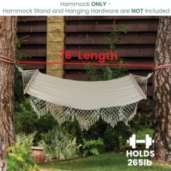Northlight Macrame Cotton Hammock With Wooden Bars - 78" X 47" - Beige -Home Decor GUEST 71ed43e0 557f 4ac7 ad69 6df3b02c371e